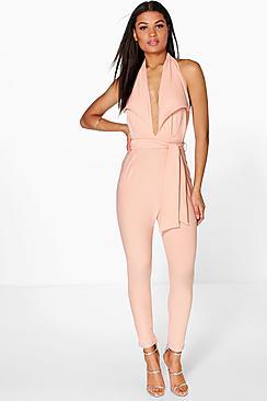 Boohoo Lois Halter Neck Deep Plunge Jumpsuit