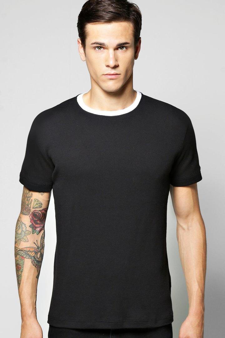 Boohoo Ringer Textured T Shirt Black