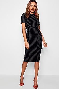 Boohoo Polly Pinstripe Belted Tailored Dress