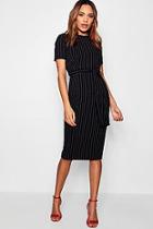 Boohoo Polly Pinstripe Belted Tailored Dress