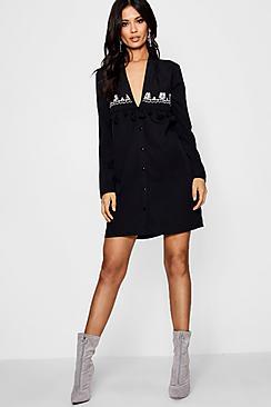 Boohoo Ruby Embroidered Tassel Western Shirt Dress