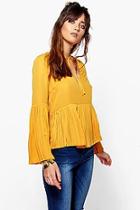 Boohoo Emily Pleat Hem Tie Neck Woven Top