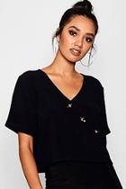 Boohoo Petite Bethany Button Front Short Sleeve Blouse