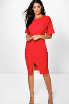 Boohoo Cally Crepe Front Split Detail Pencil Dress Red