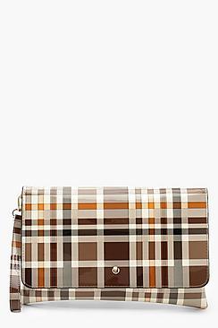 Boohoo All Over Patent Check Oversized Clutch