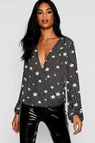 Boohoo Tall Stars & Stripe Print Wrap Blouse