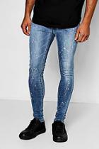 Boohoo Spray On Skinny Paint Splatter Blue Jeans