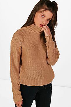 Boohoo Paige Reverse Knit Turtle Neck Side Zip Jumper