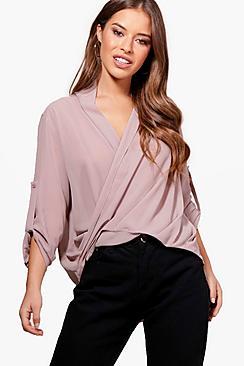 Boohoo Petite Woven Wrap Blouse