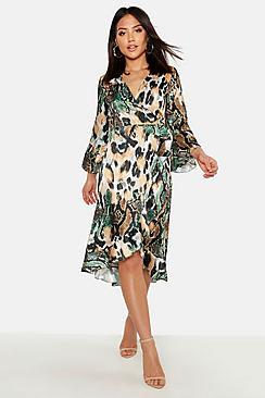 Boohoo Mixed Animal Ruffle Midaxi Dress
