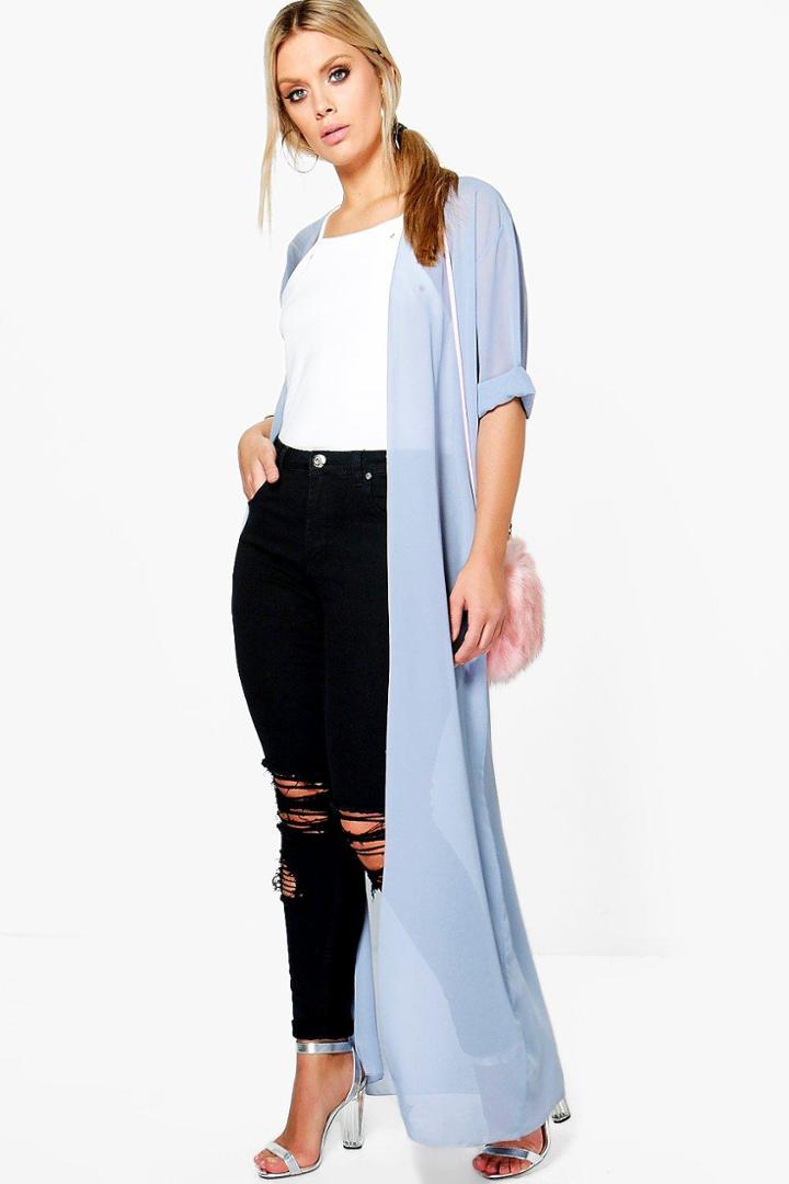 Boohoo Plus Anna Chiffon Maxi Duster Silver