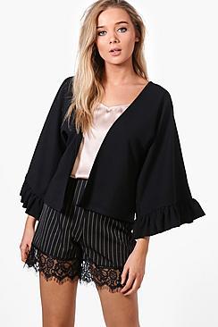 Boohoo Tanya Frill Sleeve Edge To Edge Jacket