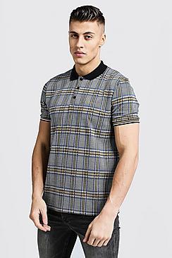 Boohoo Man Jacquard Contrast Check Polo