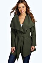 Boohoo Petite Charlotte Waterfall Coat Khaki