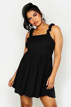 Boohoo Plus Ruffle Strap Square Neck Sundress