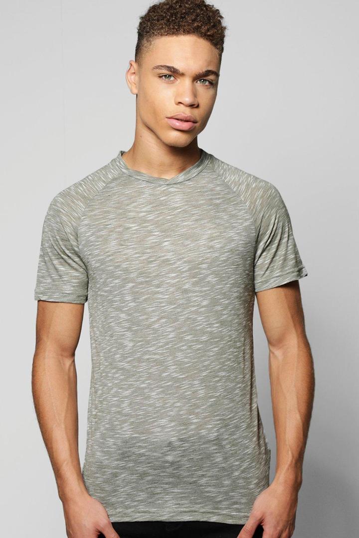 Boohoo Slub Knit Raglan T-shirt Khaki