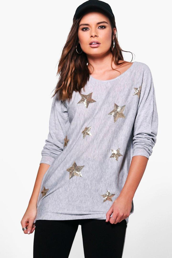 Boohoo Aimee Sequin Star Jumper Grey