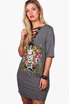 Boohoo Plus Sasha Lace Up Band Dress Charcoal