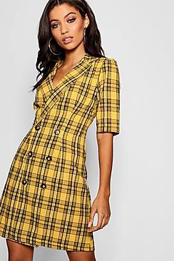 Boohoo Check Button Blazer Dress