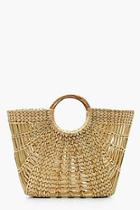 Boohoo Wooden Handle Structured Straw Bag