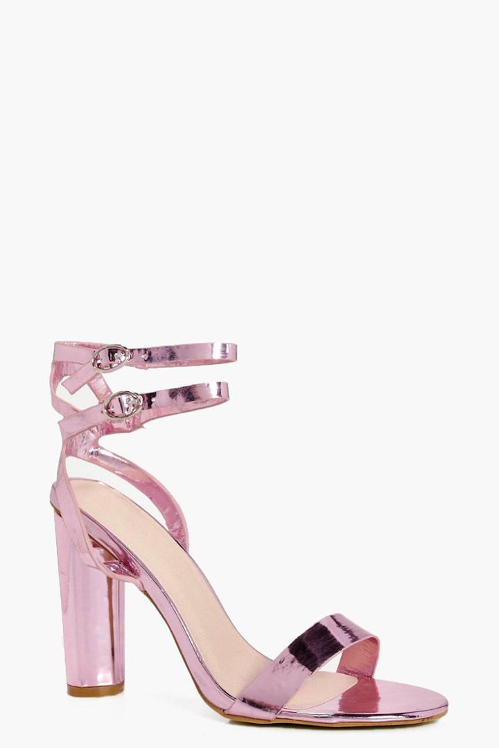 Boohoo Ella Double Buckle Ankle Band Cylinder Heel Blush