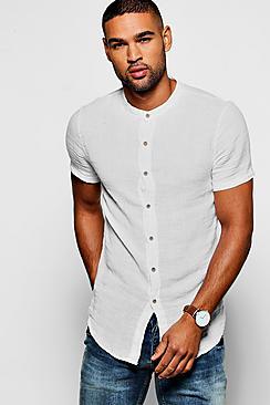 Boohoo Short Sleeve Linen Blend Shirt