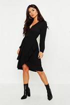 Boohoo Woven Ruffle Wrap Midi Dress