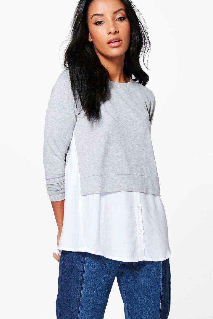 Boohoo Iona Shirt Hem Sweatshirt Grey