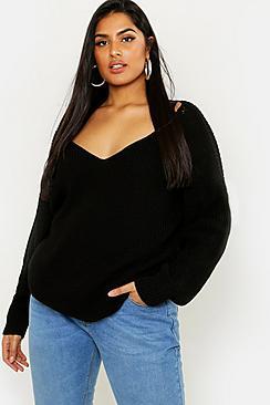 Boohoo Plus Oversized V Neck Sweater