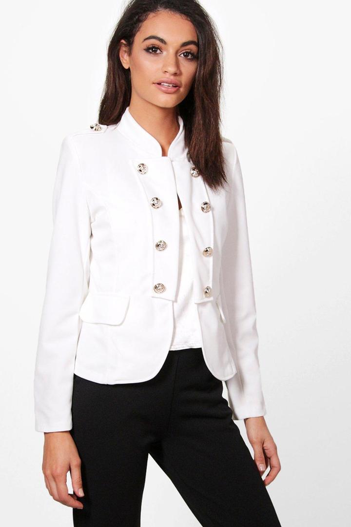 Boohoo Jessica Military Woven Blazer Cream