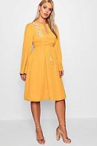Boohoo Plus Embroidered Fluted Sleeve Midi Dress