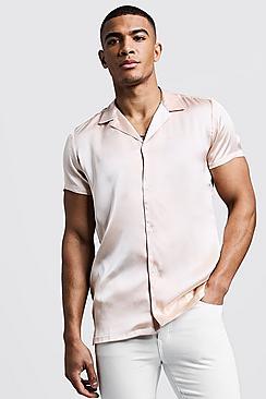 Boohoo Short Sleeve Revere Satin Shirt