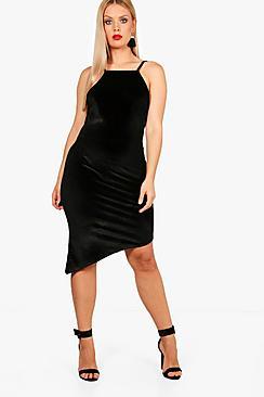 Boohoo Plus Jenna Asymmetric Velvet Bodycon Dress