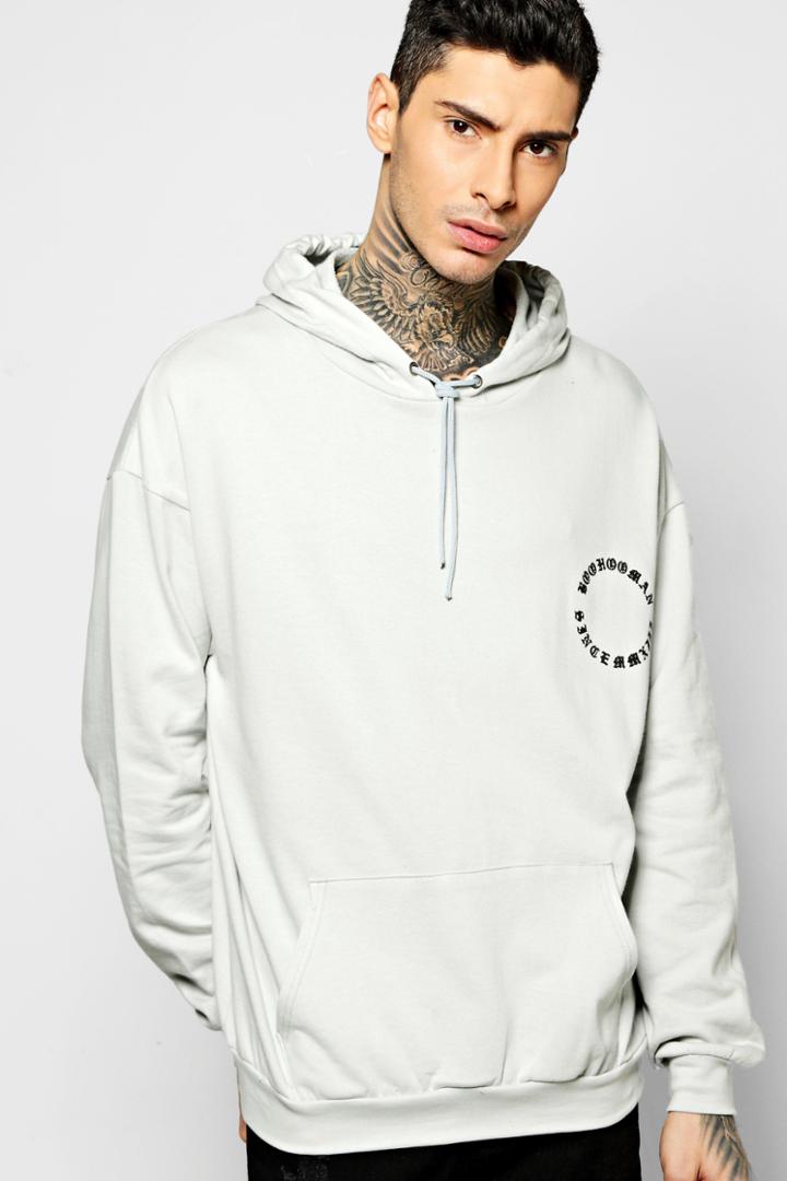 Boohoo Oversized Man Back Print Hoodie Silver