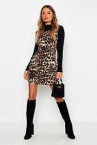 Boohoo Cord Leopard Print Pinafore Dress