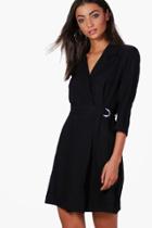 Boohoo Tall Flora Tie Side Wrap Dress Black