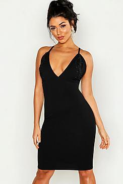Boohoo Embroidered Plunge Midi Dress
