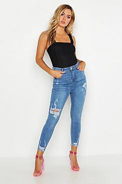 Boohoo Petite Straight Skinny Distressed Jean