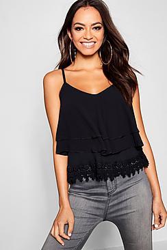Boohoo Crochet Trim Double Layer Chiffon Cami
