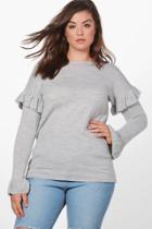 Boohoo Plus Liana Ruffle Sleeve Knitted Top Grey