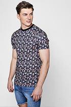 Boohoo All Over Print T-shirt With Rib Neck