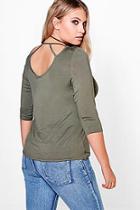Boohoo Plus Louisa Cage Back 3/4 Sleeve Top