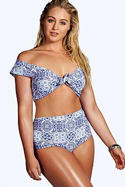Boohoo Plus Riley Tie Detail Bikini