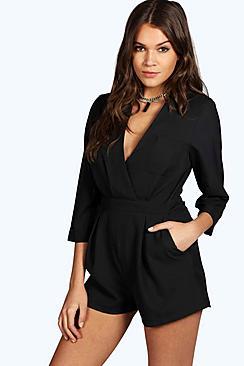 Boohoo Wendy Wrap Front Woven Playsuit