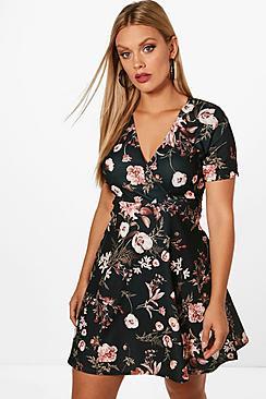 Boohoo Plus Kerri Floral Wrap Mini Dress