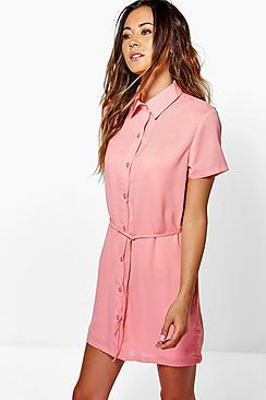 Boohoo Allie Split Side Skinny Tie Shirt Dress