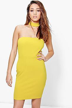 Boohoo Mel Choker Bandeau Bodycon Dress