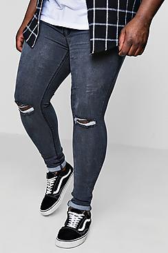 Boohoo Big And Tall Super Skinny Ripped Knee Jeans