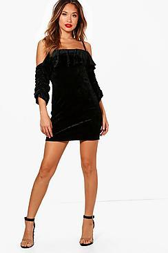 Boohoo Maddie Velvet Cold Shoulder Bodycon Dress