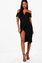 Boohoo Off The Shoulder Wrap Skirt Midi Dress